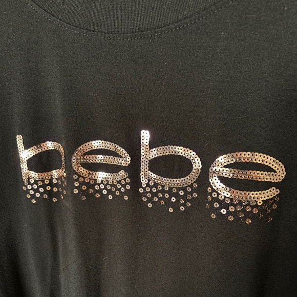 Bebe Long Sleeve Cotton Top with Copper Sequins spelling bebe - 3X - Picture 4 of 8